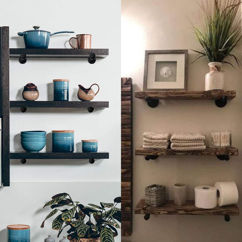 Qualward Pipe Shelf Brackets 10 Inch, Industrial Black Metal Wall Pipe Floating Shelf Bracket Heavy Duty Decorative Shelving Brackets for Wood Shelves, Rustic Farmhouse Vintage Style - 6 Pack - Image 5